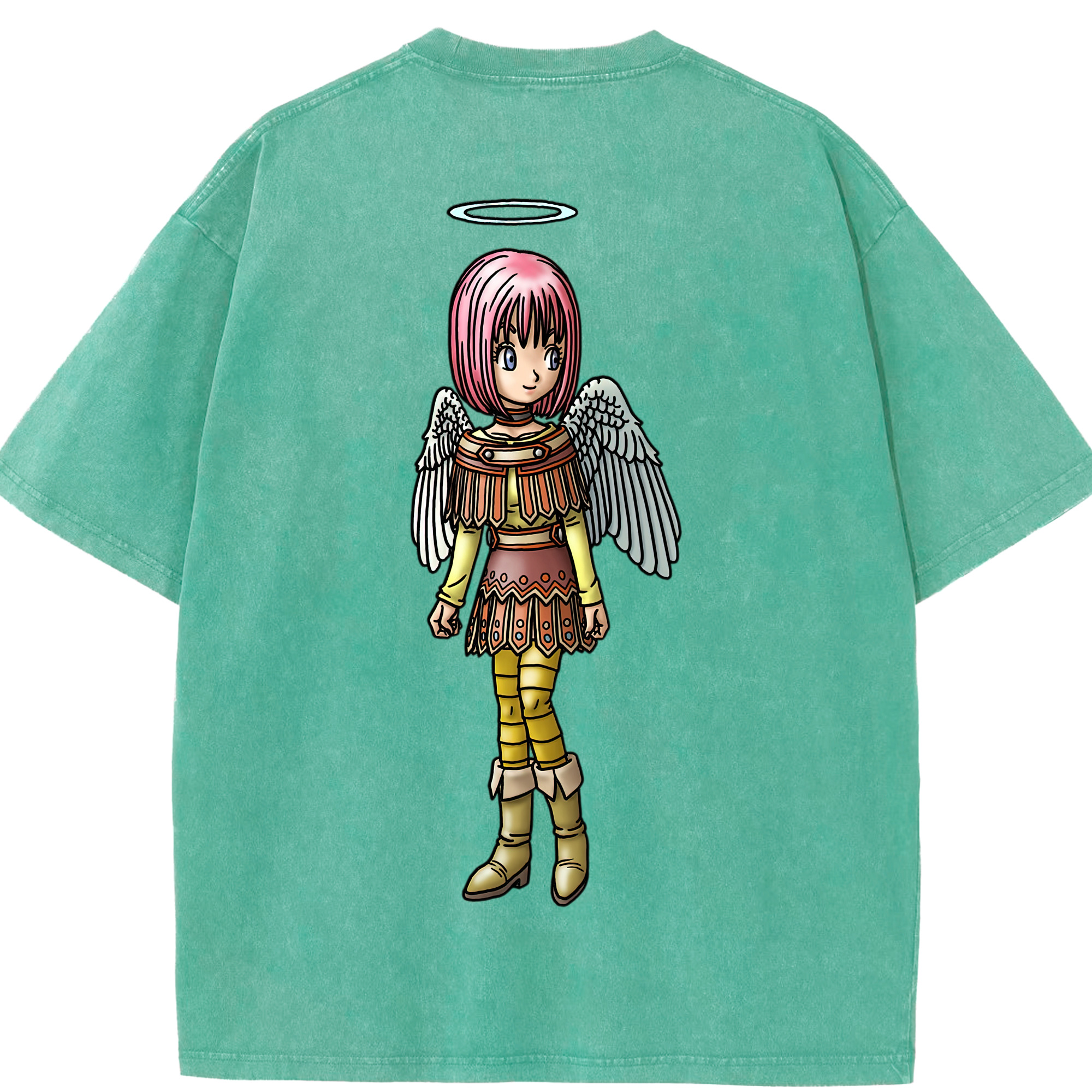 （画像用） ドラゴンクエスト Doragon Kuesuto Dragon Quest 綿100% ヴィンテージ風 半袖Tシャツ（背面プリント）